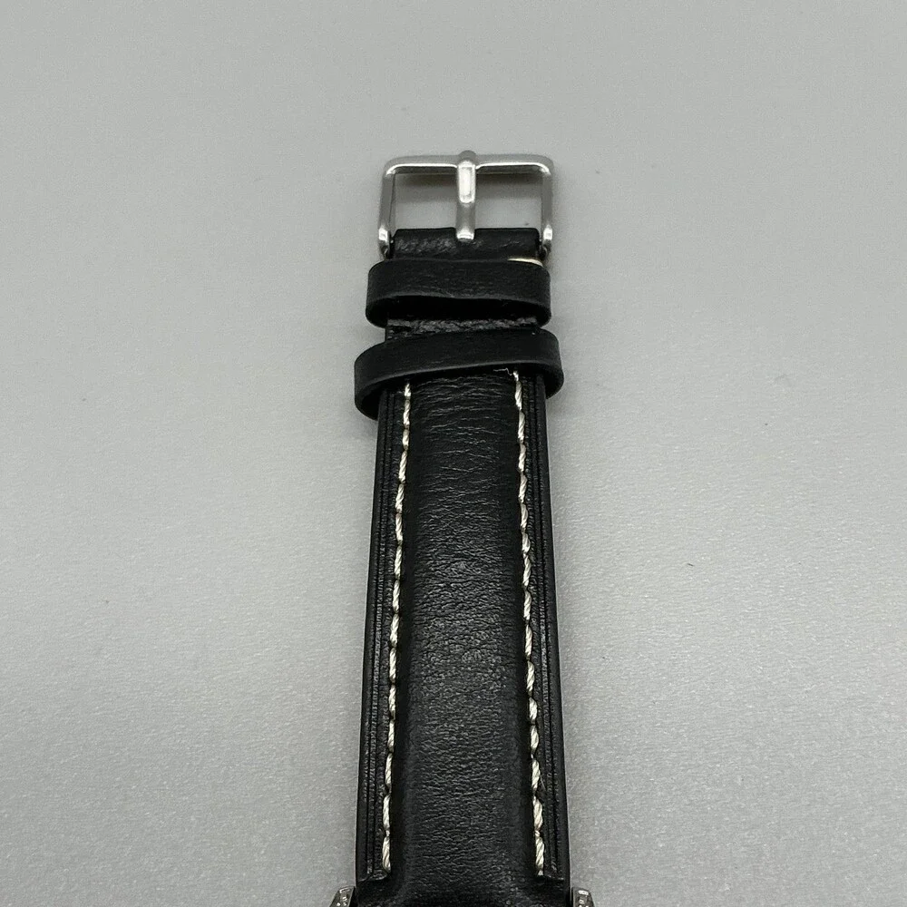 Akribos XXIV AK464BK Womens Watch 36mm Black Dial Leather Diamond New Battery